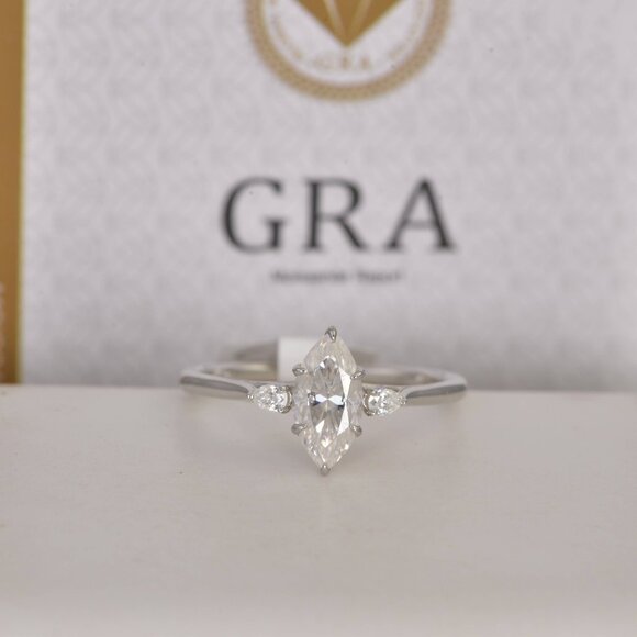 1.2 ct Moissanite Marquise Engagement Ring - Picture 5 of 8